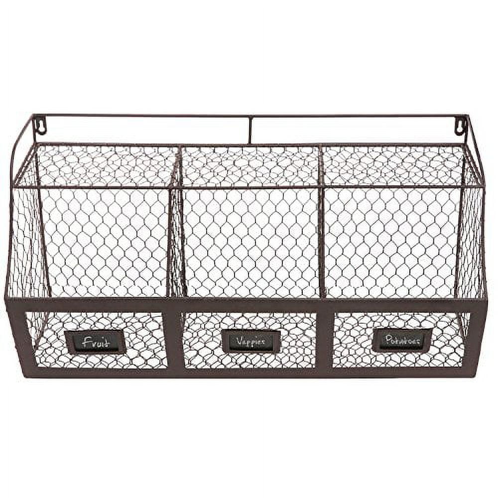 K-Cliffs 3 Compartment Wall Mount Metal Storage Basket Large Kitchen Hanging Metal  Wire Rack Bins,  Antique Brown