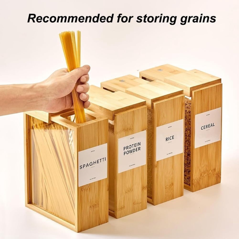 Wooden Cereal Storage Box, Airtight Pantry Bins Container with Lids, Dry Food Dispenser 101oz, for Kitchen Organization Cereal, Sugar, Nut, Coffee Bean, Tea, Pasta, Flour, Nuts, Oat, (3pcs)