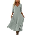 thumbnail image 5 of QUNYINEY Casual Plus Size Dresses for Women Long Western Long Sleeve A Line Dress Loose Fit V Neck Solid Flowy Dresses, 5 of 7