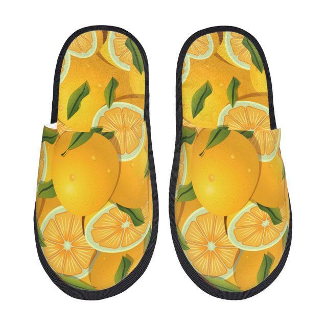 Balery Yellow Limes Pantuflas de Casa de Felpa Silenciosas con Diseño Estampado, Zapatillas Cómodas Antideslizantes de Algodón para Interior-Large