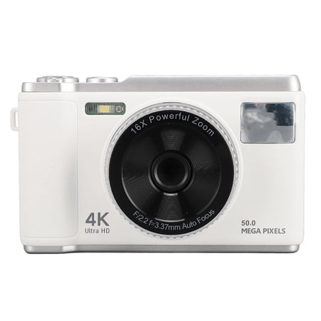 Riousery 4K Digital Camera 50MP 2.8inch Screen Autofocus Vlogging Camera with 16X Digital Zoom Flash Anti Shake for Teens Adult Beginner White