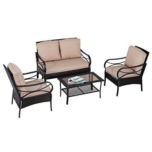 Outsunny 4pc Rattan Wicker Outdoor Patio Furniture Conversation Set Coffee Brown by Aosom LLC