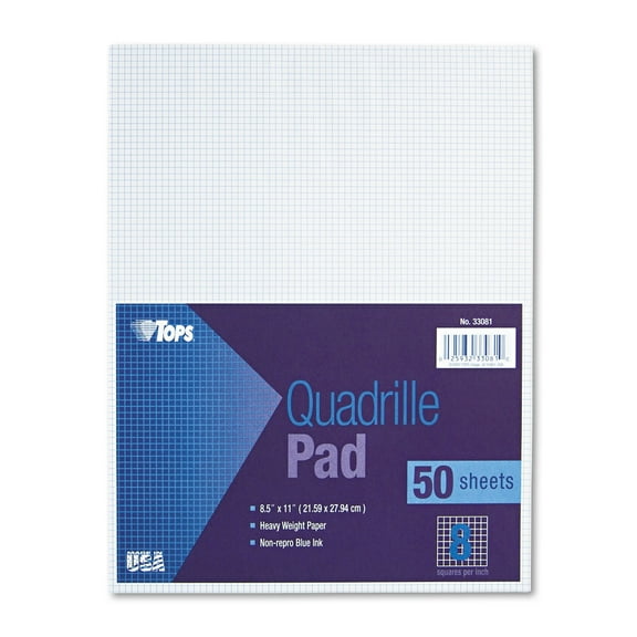 TOPS Products Quadrille Pads 8 sq/in 8.5 x 11, Graph Paper 50 Sheets
