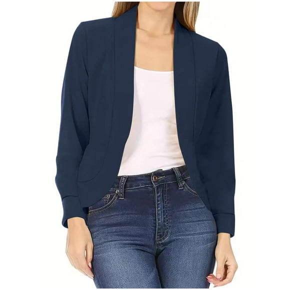 AOOCHASLIY Womens Clothes-Clearance Women's Casual Cropped Blazer Long Sleeve Collarless Open Front Ruffle Work Office Cardigan Suit Jacket Shrug