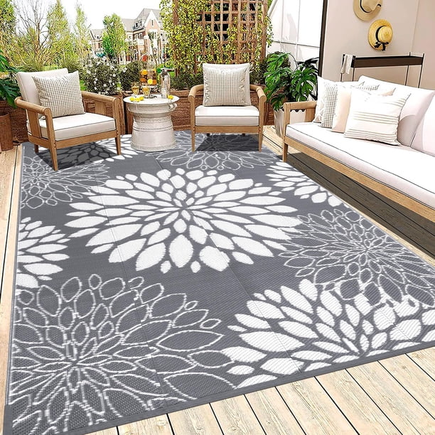 Alfombra de exterior Ilead, 152 x 244 cm, impermeable, reversible, gris