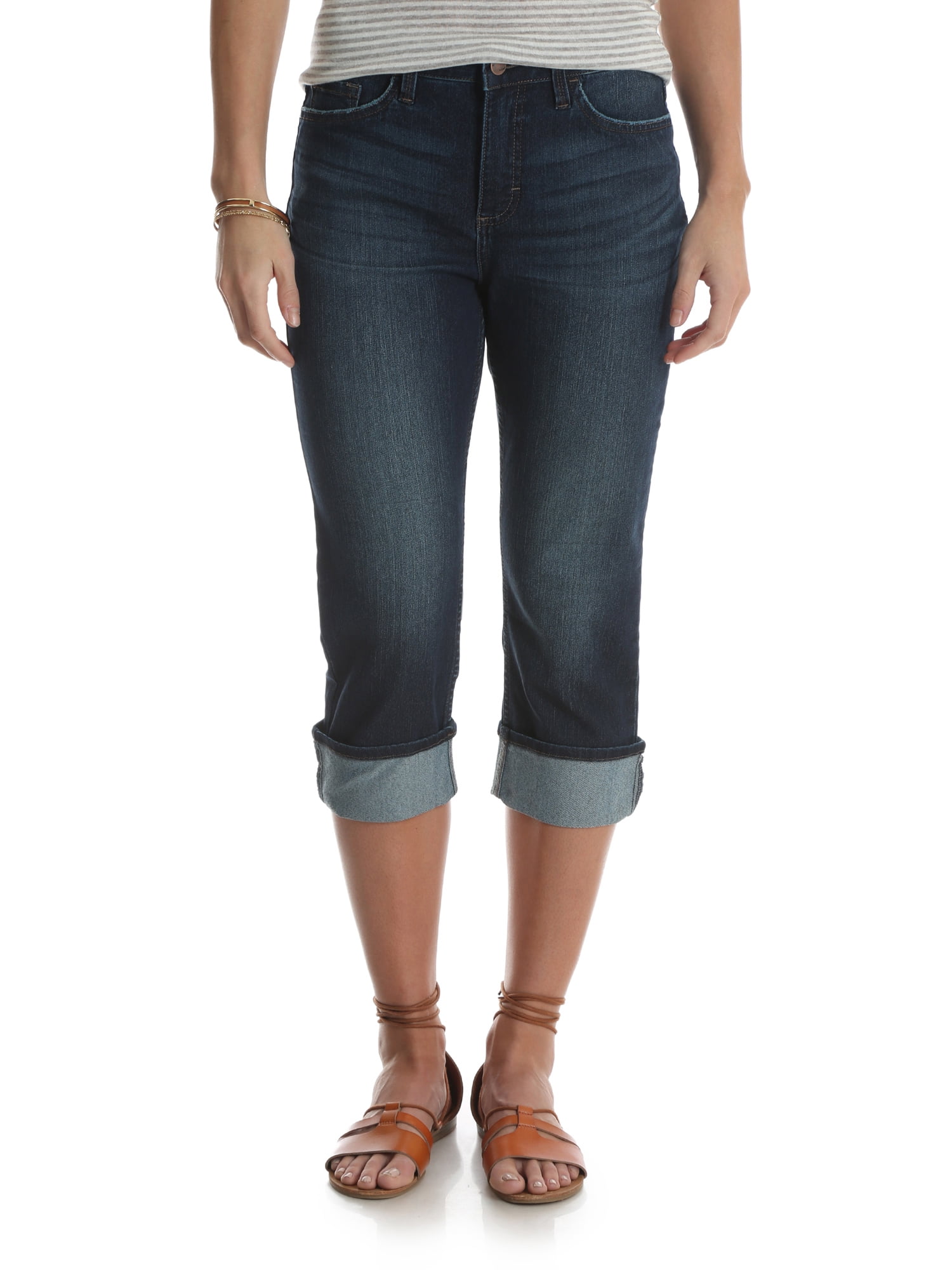 Women's denim cuffed curvy capri