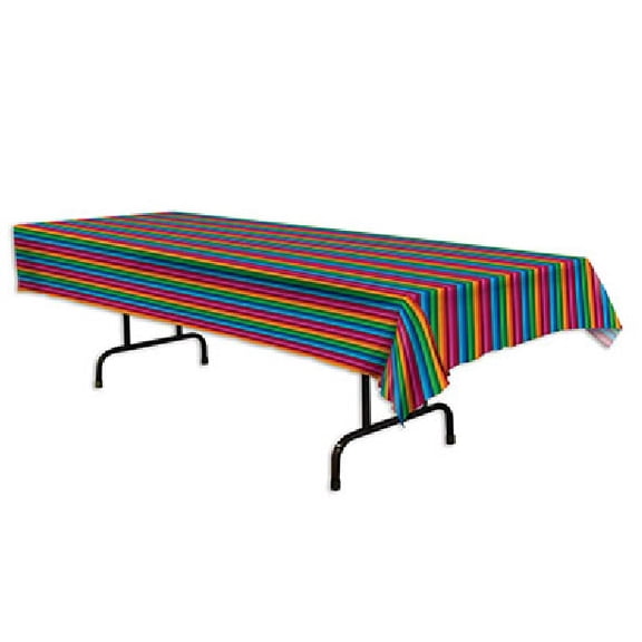 Club Pack of 12 Red and Yellow Striped Mexican Fiesta Rectangular Party Table Covers 108''