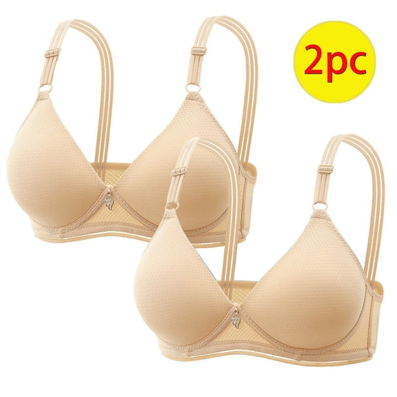 Vibrex 2PC Women's Underwire Bra Full Coverage Adjustable Straps Convertible Bra Wireless Bras for Women No Underwire Push Up Comfortable Soft Solid Color Bra Seamless Supportive Everyday Bras