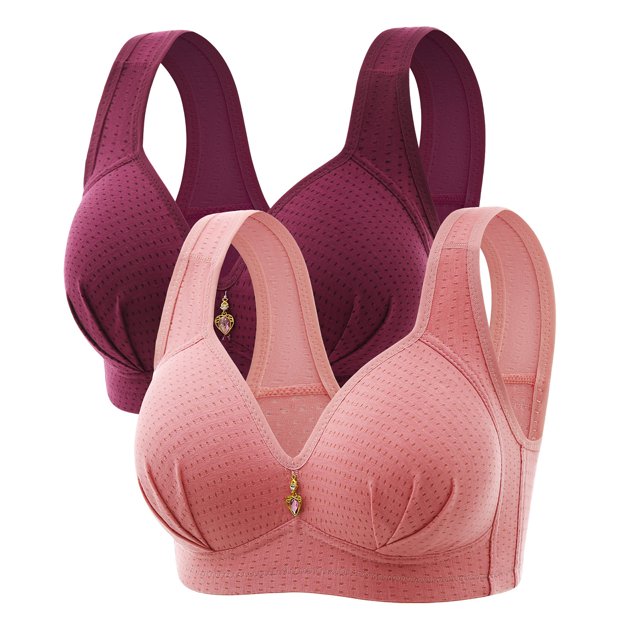 ylioge 2 Pack Plus Size Womens Bras 36-46 Wireless Push Up Support Bralettes Ladies Multipack Breathable Full Coverage Underwear Bra