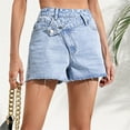 thumbnail image 2 of Vedolay Women's Casual Shorts Womens High Waisted Leather Shorts with Pockets Wide Leg Shorts,Blue L, 2 of 4