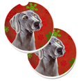 thumbnail image 1 of Carolines Treasures LH9341CARC Weimaraner Flocons de Neige Rouges et Verts Ensemble de Noël de 2 Porte-Gobelets sous-Verre de Voiture, 1 of 1