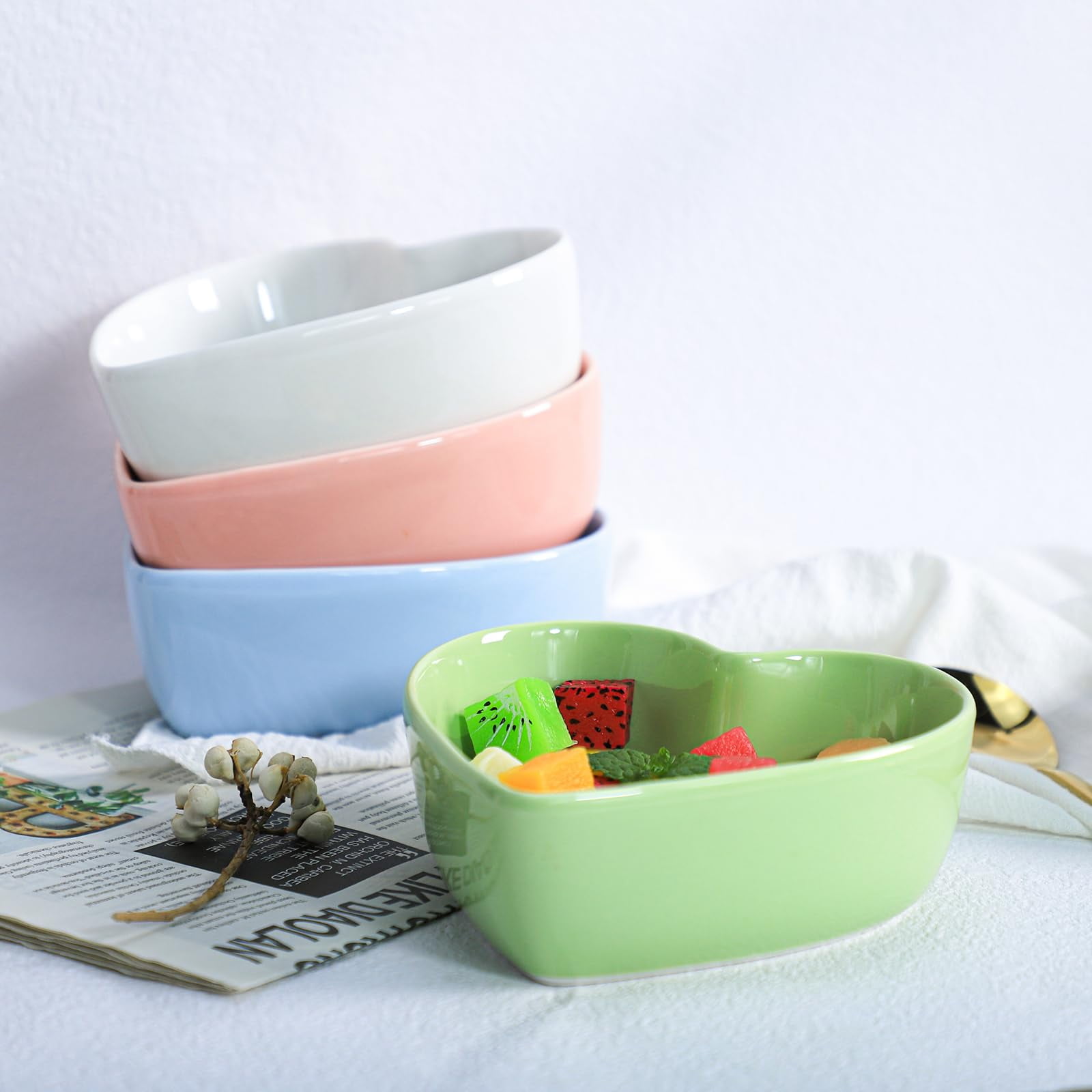2pcs Heart-Shaped Bowls for Salad Soup Snack Dessert Household Cooking Bowls for Home Kitchen