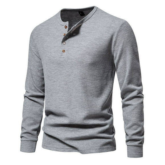 Ketyyh-chn99 Mens Summer Shirts Fall Clothes Autumn And Winter Men's New Long Sleeve Round Neck T Shirt Underlay Four Button Long Sleeve T Shirt GY1,XL