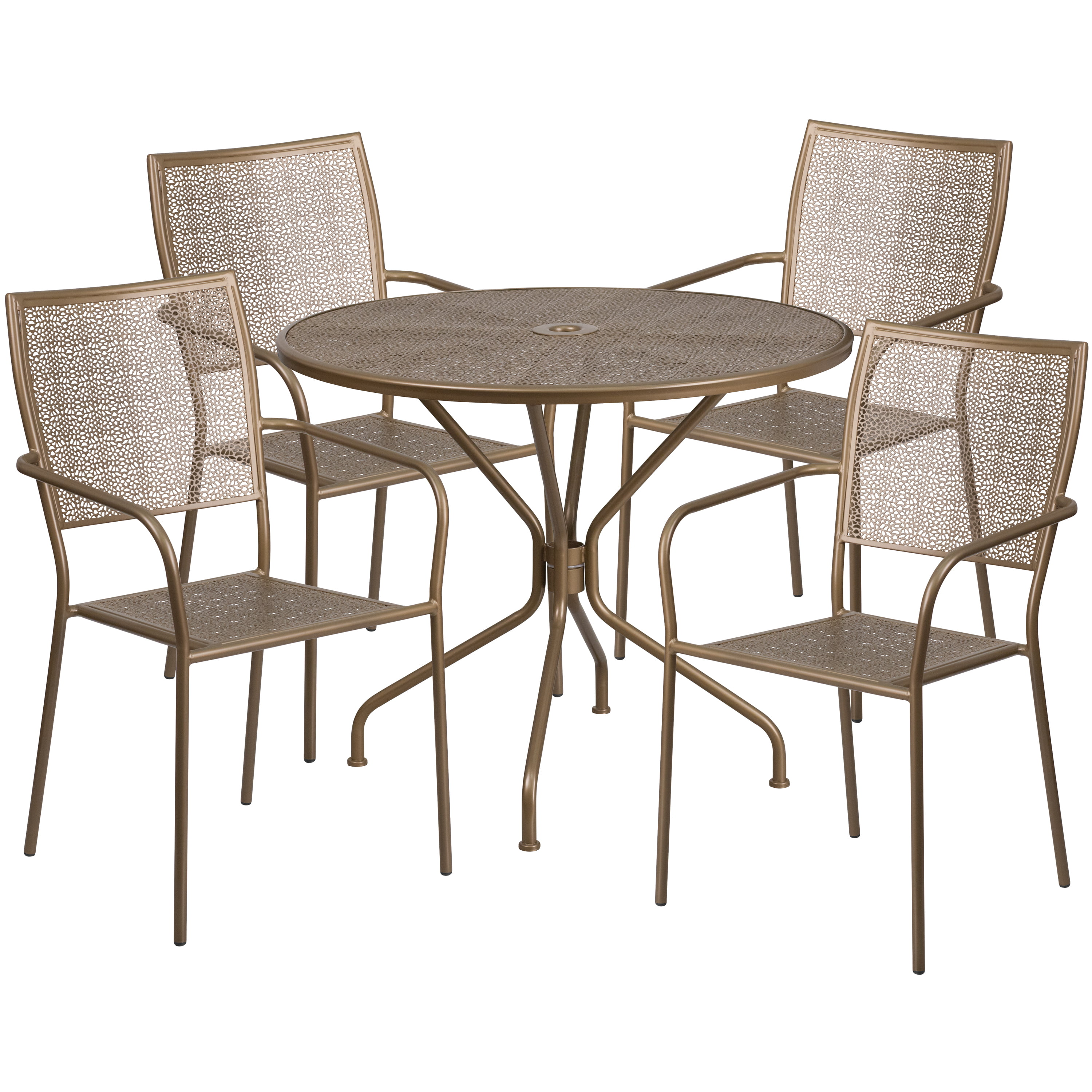 Flash Furniture Commercial Grade 35.25" Round Gold Indoor-Outdoor Steel Patio Table Set with 4 Square Back Chairs - image 2 of 5