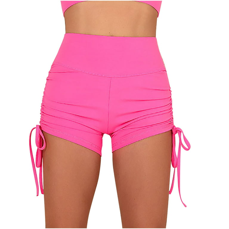 Womens Workout Shorts Side Tie Hot Yoga Shorts Tummy Control