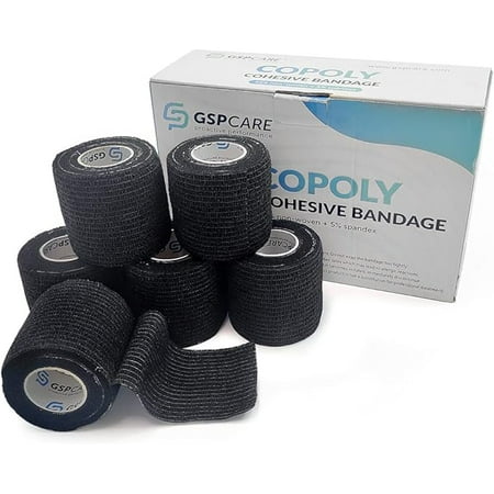 Self Adherent Cohesive Wrap Bandages 2 Inches (Black, 6 Count)