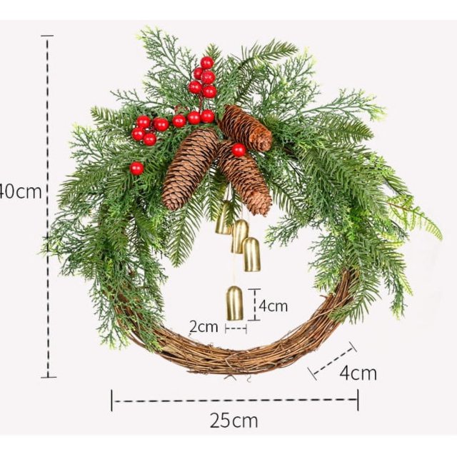 Corona de ratán con forma de piña para Navidad, corona de pueblo para colgar en la puerta, adornos navideños para las fiestas