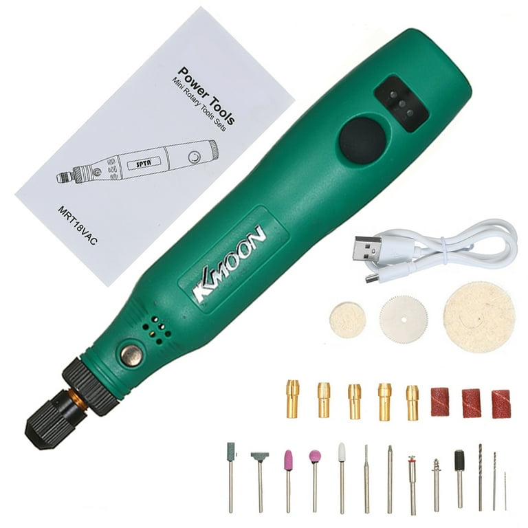 KKmoon 18V 1.2W Green Plastic and Copper Mini Electric Grinder Set Cordless  Carving Engraving Pen Trimming Milling Polishing Tool Kit