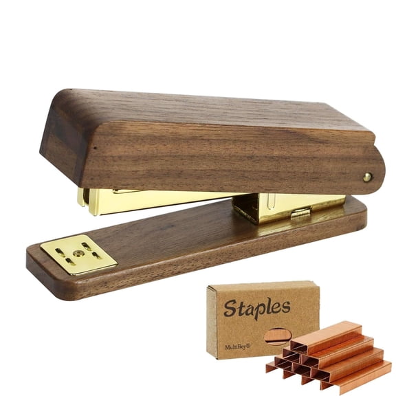 Multibey Walnut Wood Stapler for Desk - Heavy Duty 25 Sheet Capacity, Vintage Wood Stapler with 1000 Staples, Office Desktop Staplers Desk Accessories for Office Home