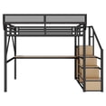 thumbnail image 6 of Leumius Queen Loft Bed with Desk & Charging Station, Queen Size Metal Loft Bed with Stairs and Light for Kids Teens, Black, 6 of 12