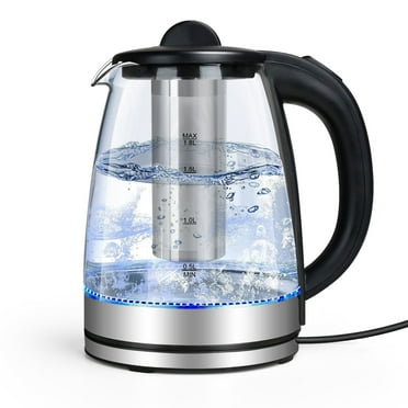 TINANA Electric Glass Kettle: Boiling Water Pot, 2L Borosilicate Glass Electric Tea Kettle with Stainless Steel Removable Infuser, Auto Shut Off, Boil-Dry Protection, 360° Swivel Base, BPA Free, 1500W