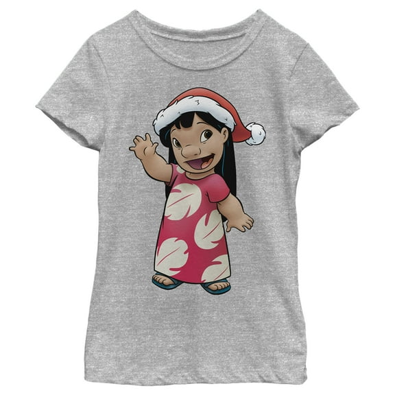 Girl's Lilo & Stitch Santa Hat Aloha  Graphic Tee Athletic Heather X Large