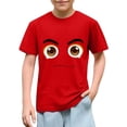 thumbnail image 1 of Blusas y camisas de manga corta con cuello redondo para niños y niñas, color liso, con estampado de expresión linda, manga corta, holgadas y cómodas, blusa para niña, 1 of 6