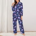 thumbnail image 2 of Honeii Blue Skull Crystal print Women's Pajama Sets Long Sleeve Button Down Sleepwear Nightwear Soft Pjs Lounge Sets-Small, 2 of 7