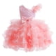 thumbnail image 1 of Vestido de manga corta con cuello redondo para niña, elegante, de malla con purpurina, con lazo irregular y degradado colorido, falda de poliéster., 1 of 4