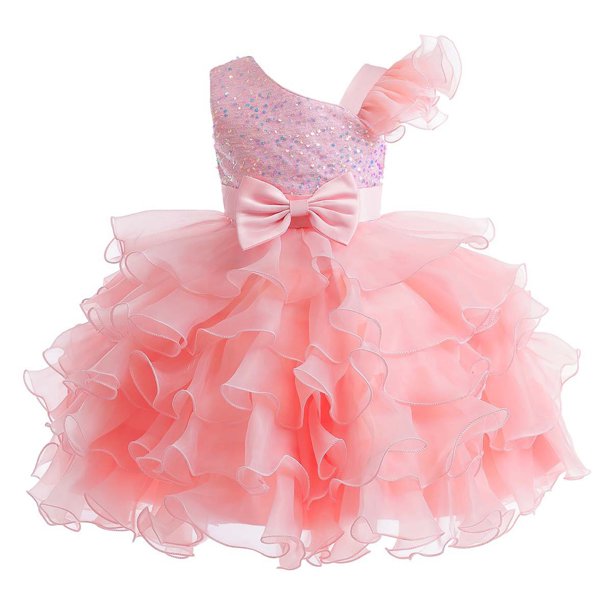 Vestido de manga corta con cuello redondo para niña, elegante, de malla con purpurina, con lazo irregular y degradado colorido, falda de poliéster.