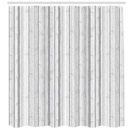 - Grey and White Shower Curtain, Birch Tree Grove Leafless Branches Winter Woodland Illustration, Fabric Bathroom Set with Hooks, 69W X 70L Inches, Grey Pale Grey White, by Ambesonne