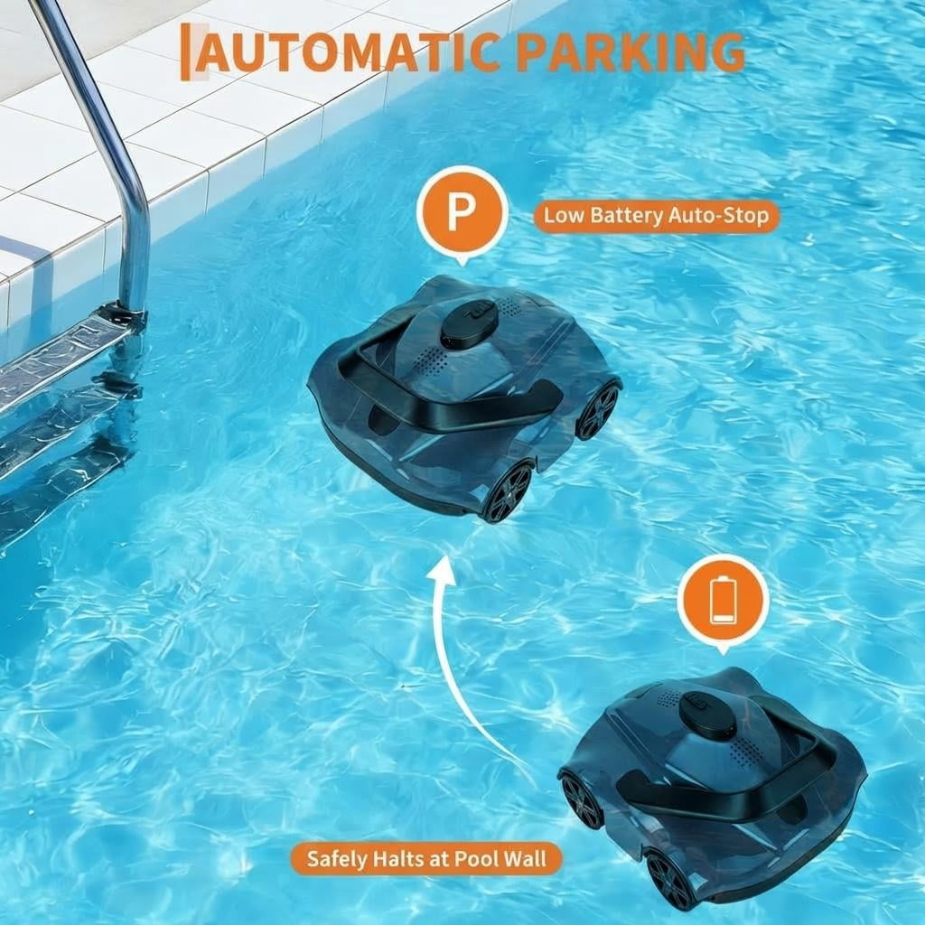 Automatic Robotic Pool Vacuum Cleaner, Electric Pool Robot with Remote Control, Powerful Debris Removal for In-Ground & Above-Ground Pools, Gray