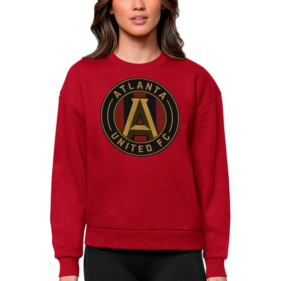 Women's Antigua Red Atlanta United FC Team Logo Victory Pullover Sweatshirt