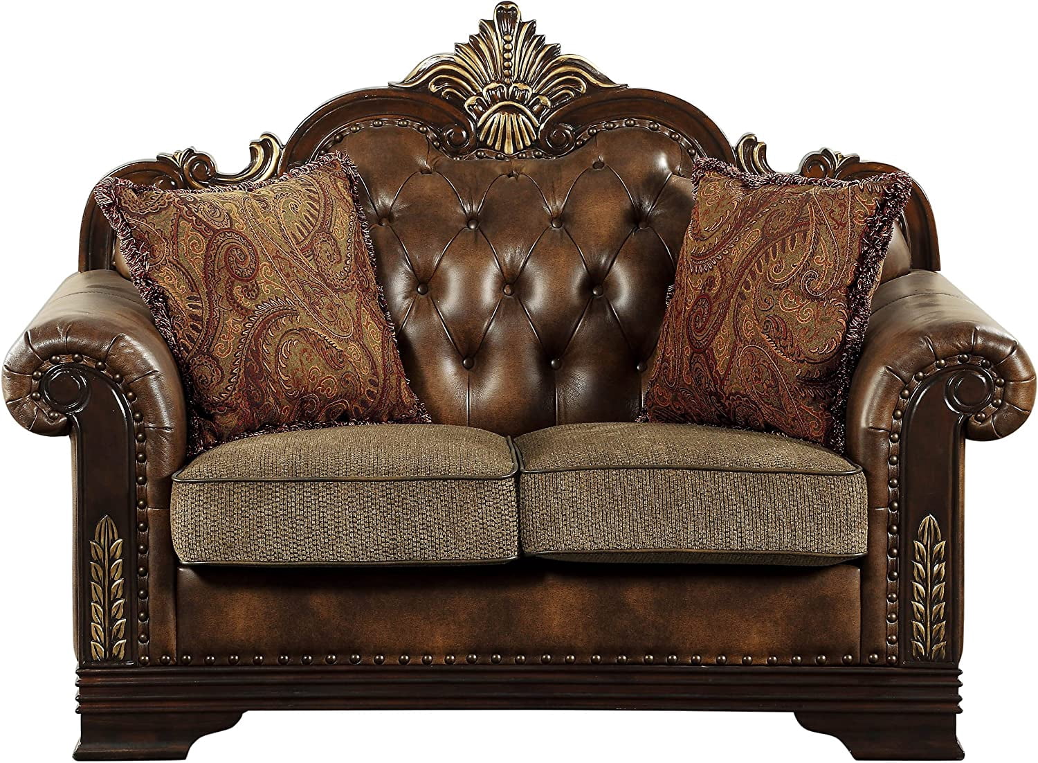 Homelegance Croydon Traditional Two-Tone Love Seat, 65"W, Brown PU Leather