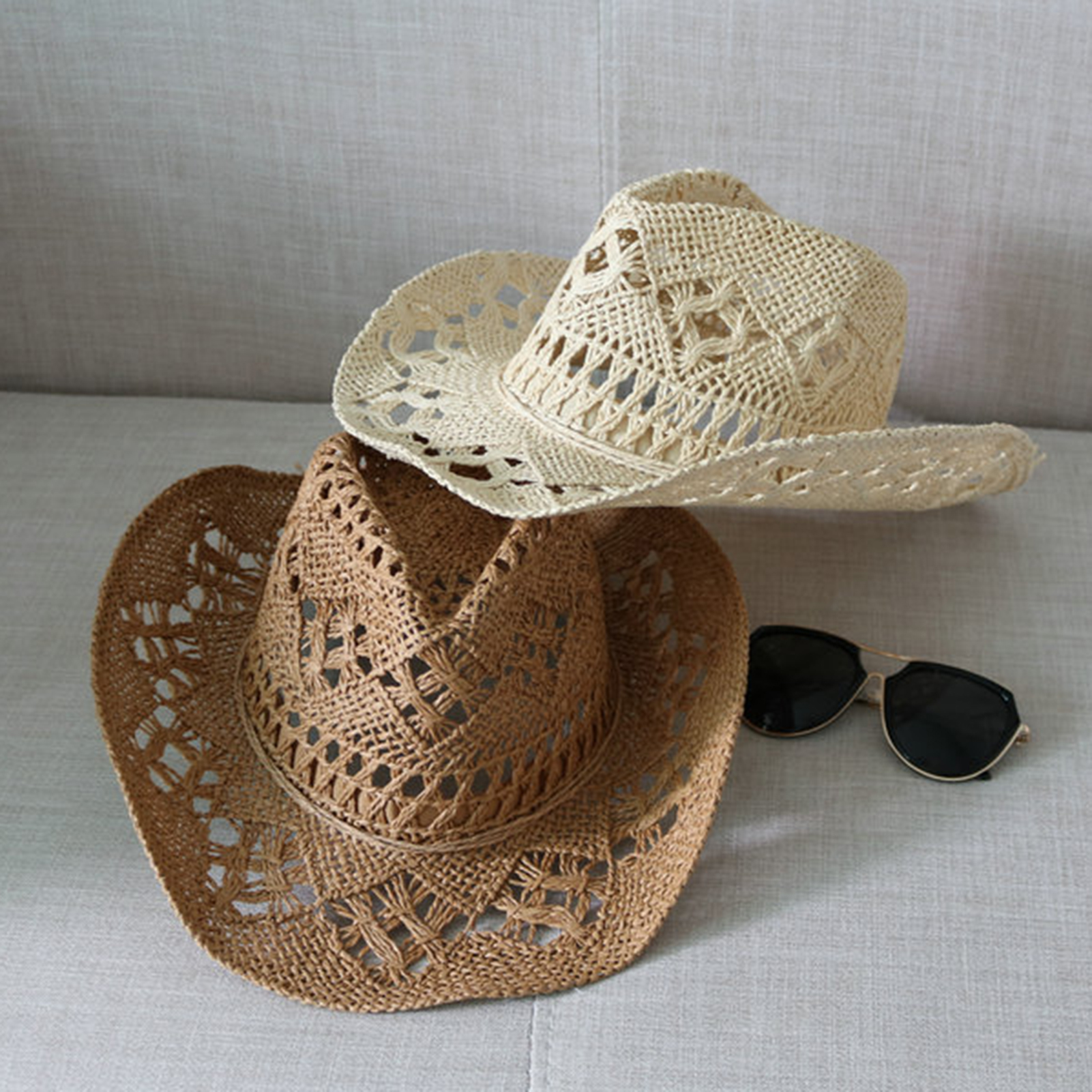 Unisex Vintage Hollow Out Straw Cowboy Hat Western Cowboy Hat For Holiday Party Travel Beach 8331