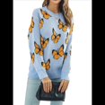 thumbnail image 3 of Suéteres de Punto con Estampado de Mariposas para Mujer, Informales, de Larga y Cuello Redondo Azul y Amarillo XL, 3 of 7
