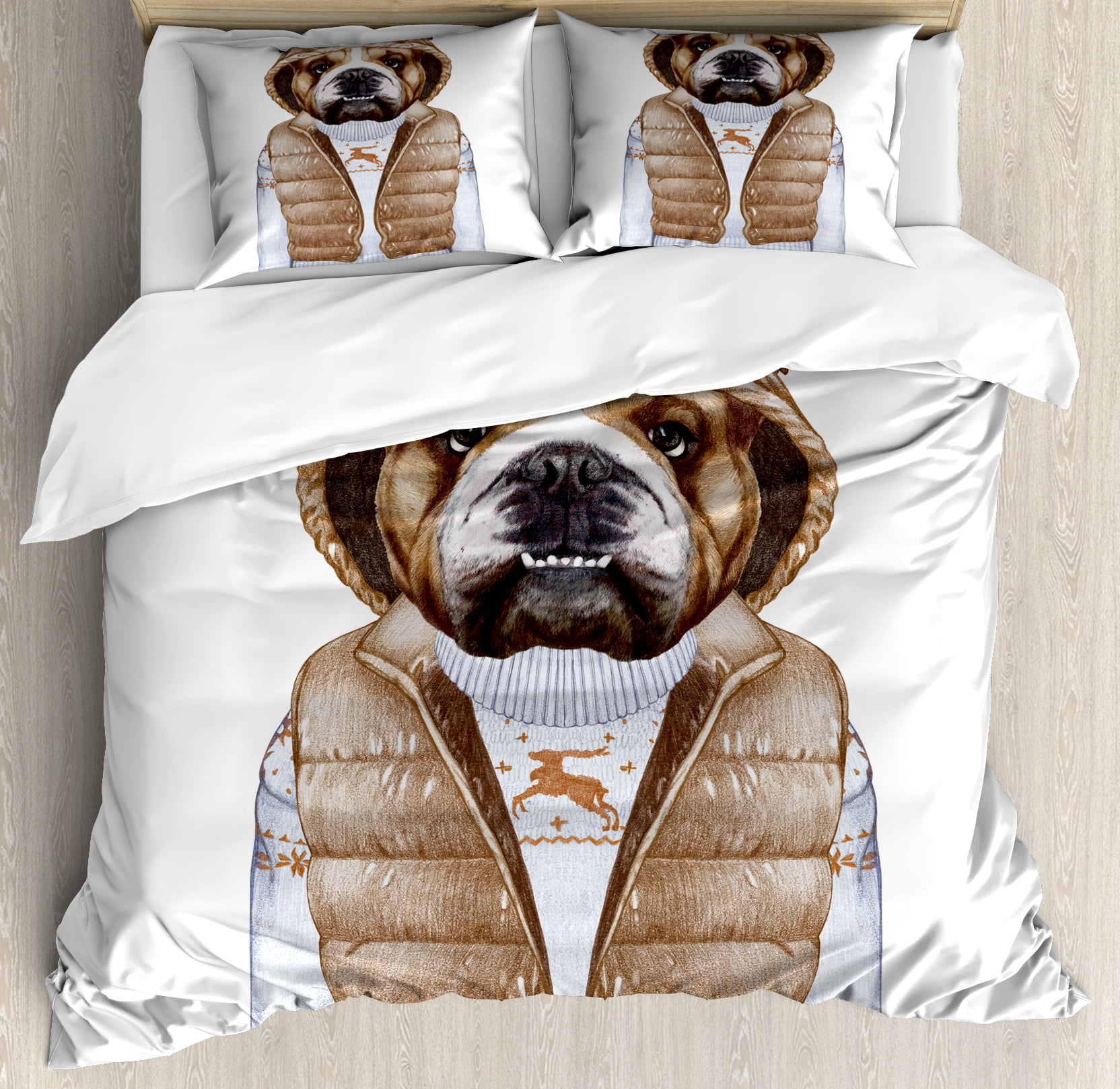 Bulldog King Size Duvet Cover Set Illustration Of Urban Puppy As