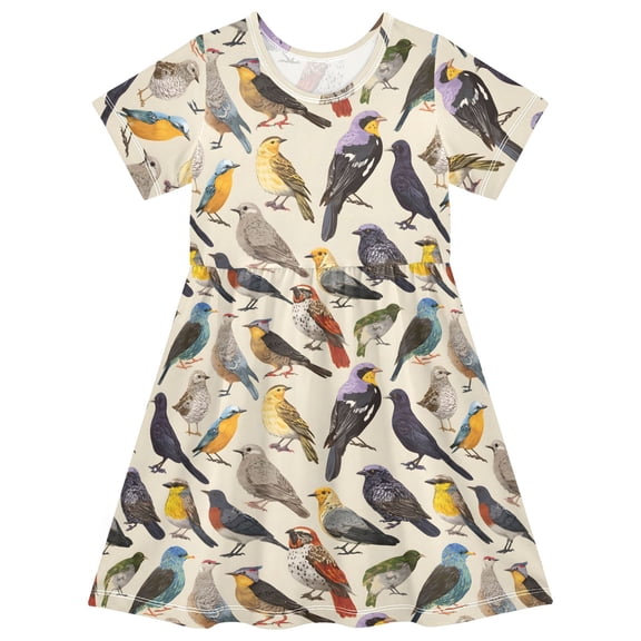 joogoo Various Birds Girls' Short Sleeve Dress Kids Dresses 5-6T