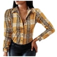 thumbnail image 2 of Mikilon Long Sleeve Shirts For Women Button Down V-Neck Floral Graphic Contrast Color Novelty Fall Blouses, 2 of 8
