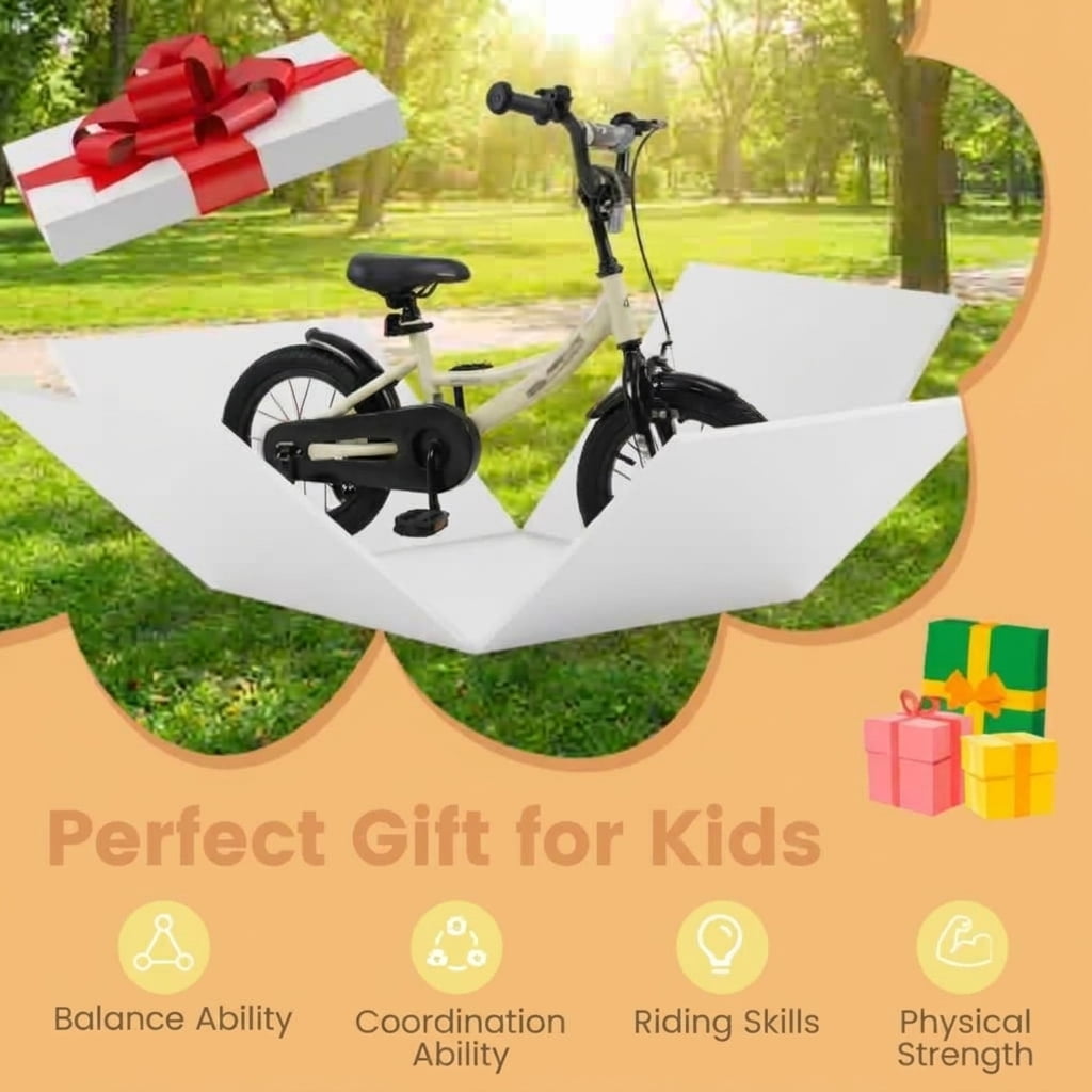 Redsmile Kids Bike 12 Inch with Removable Training Wheels for Boys Girls Ages 3-4, Sport Bicycle with Adjustable Seat, Rubber Wheels, 145 lb Capacity, Coaster Brake Toddler Bicycle, Beige
