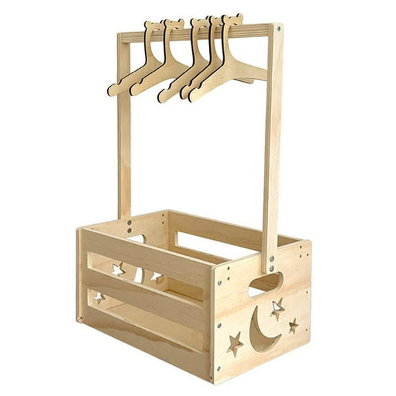 Baby Shower Crate Closet with 5 Hangers Wooden Baby Basket Baby Clothes Rail Storage Hamper wit Baby Crate Decorative Basket