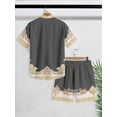thumbnail image 2 of Men's 2 Pieces Set Palace Embossed Element Print Outfits Short Sleeve Button Down Shirt and Drawstring Shorts Set Men's Vacation Outfits, 2 of 4