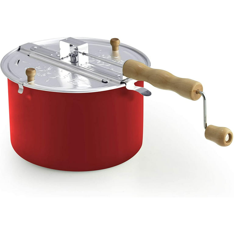 Cook N Home Stovetop Popcorn Popper with Crank, 6-Quart Aluminum Popcorn  Pot, Red