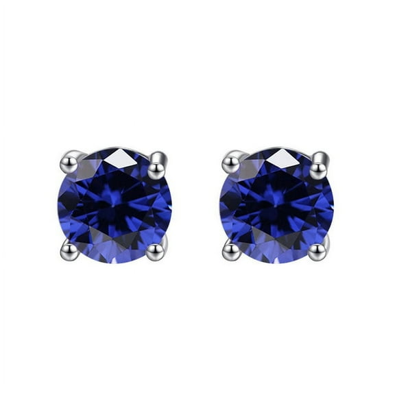 Bonjour Jewelers 14k White Gold Plated Created Blue Sapphire Round Stud Earrings 6mm