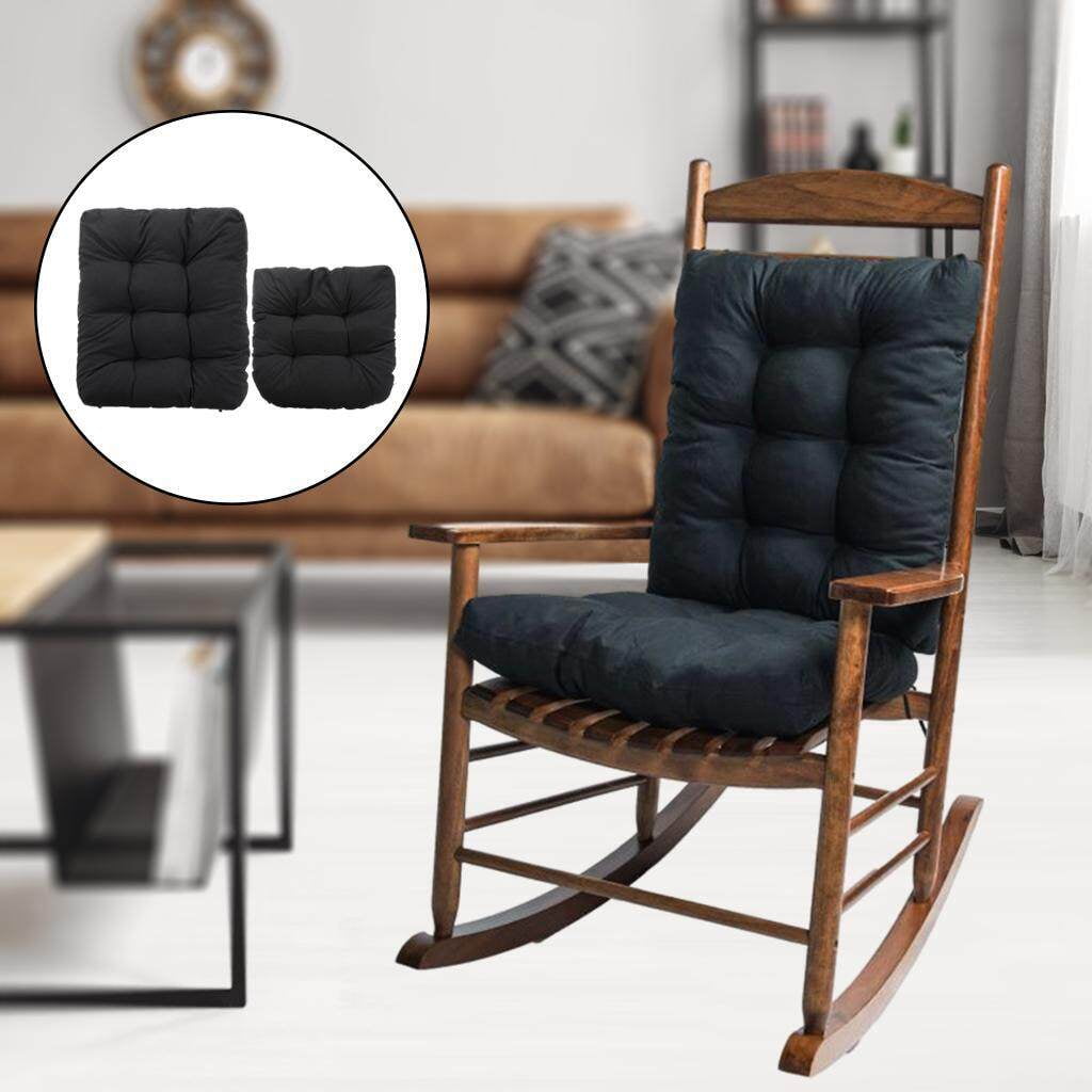 Rocking Chair Cushion Non Slip with Ties Thick Soft seat back for Garden Chairs Black
