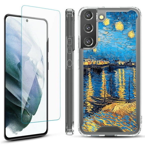 Shockproof Bumper Phone Case for Samsung Galaxy S22  / S22 Plus 5G, with Tempered Glass Screen Protector, by OneToughShield ® - Starry Night Rhone