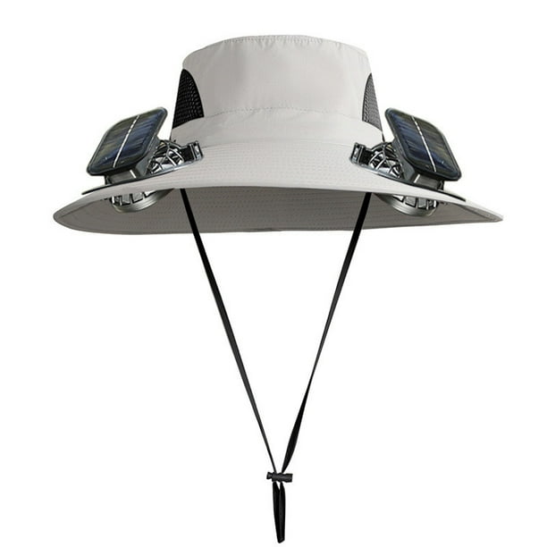 Sombrero de pesca con ventilador solar ancho para exteriores, sombrero para hombre con ventilador solar, sombreros de pesca con ventilador solar ajustable de 3 velocidades.