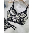 thumbnail image 4 of Black Floral Embroidery Bustier Straps Lingerie Set (BLACK, L+), 4 of 4