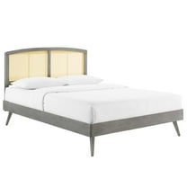 Modway Sierra Cane Rattan and Wood Full Platform Bed with Splayed Legs in Gray