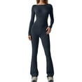 thumbnail image 2 of Mialoley Women Flare Leg Rompers Long Sleeve Open Back Solid Color Jumpsuit Pants Playsuit Streetwear, 2 of 7